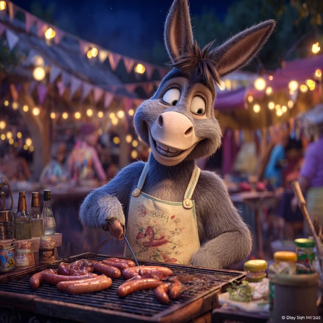 Donkey Chef Cooking Sausages at Village Barbecue
