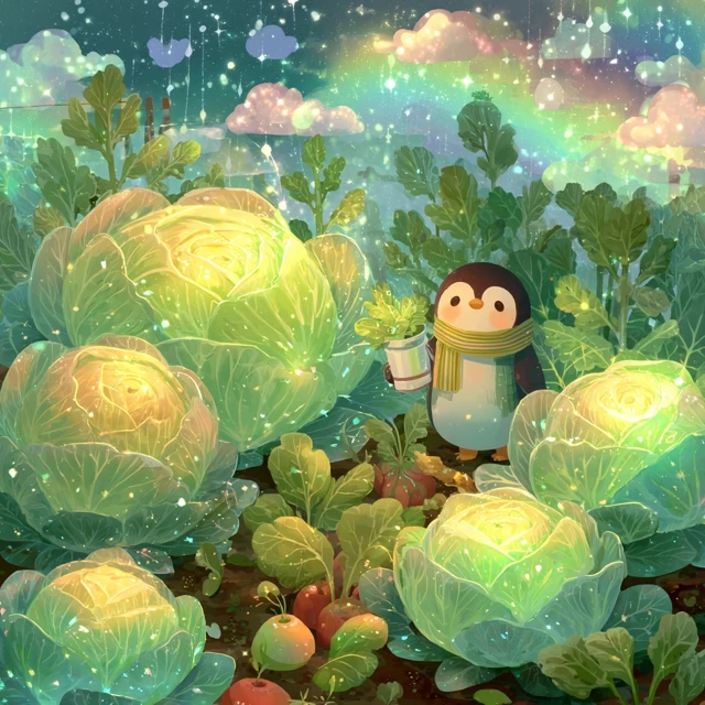 Magical Garden Penguin Illustration