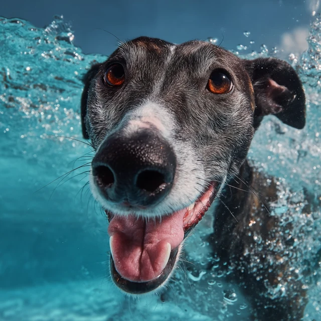 Happy Greyhound Swimming Underwater Smile
