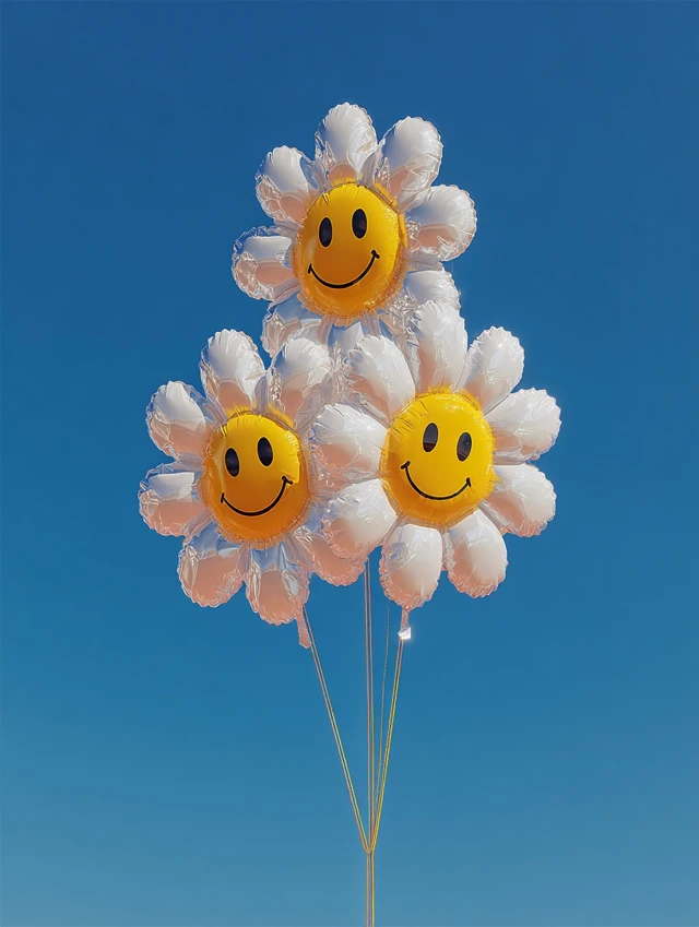 Smiling Flower Balloons in a Summer Sky