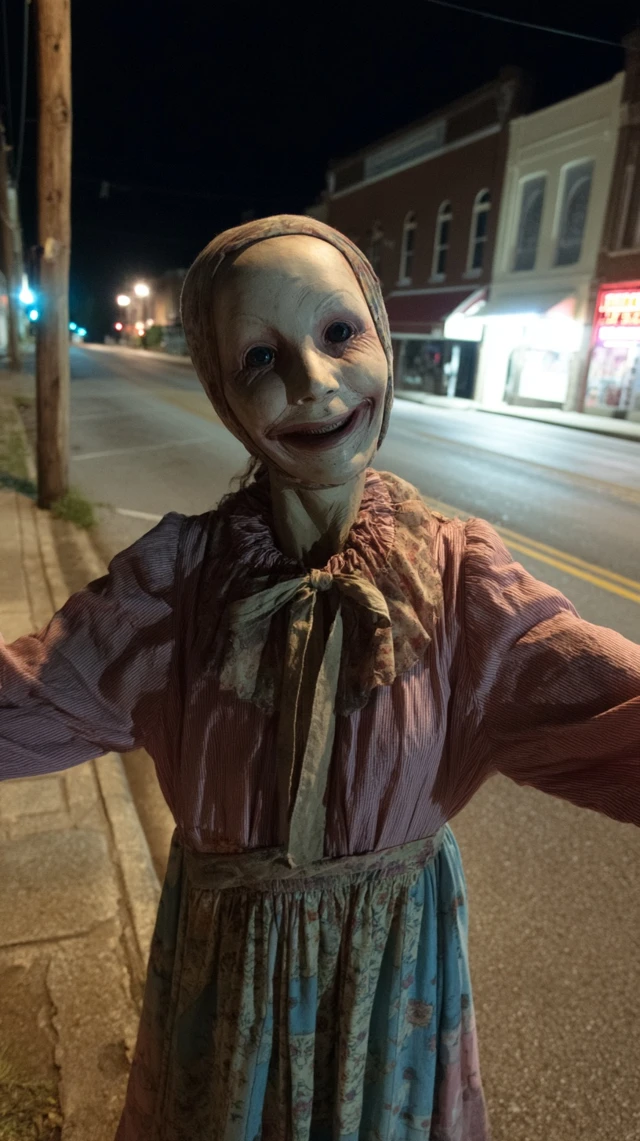 Creepy Dummy Woman Smiling at Night
