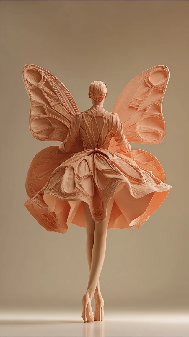 Haute Couture Dress Fashion Model 3D Clay Style