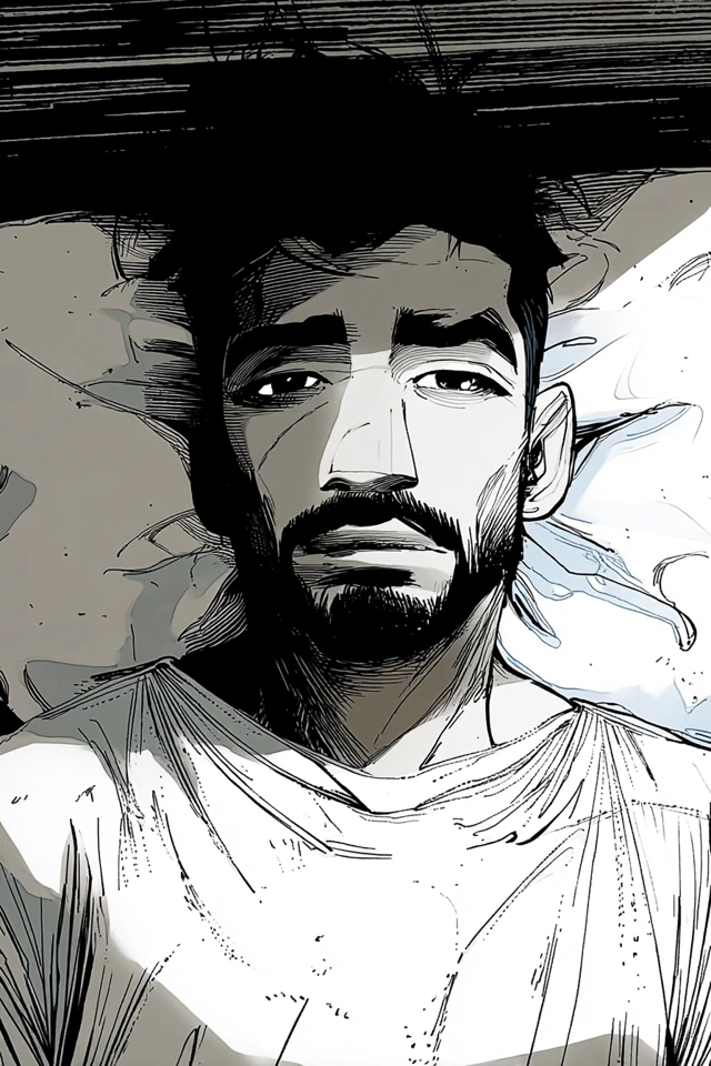 Graphic Novel Style Arab Man in Bed