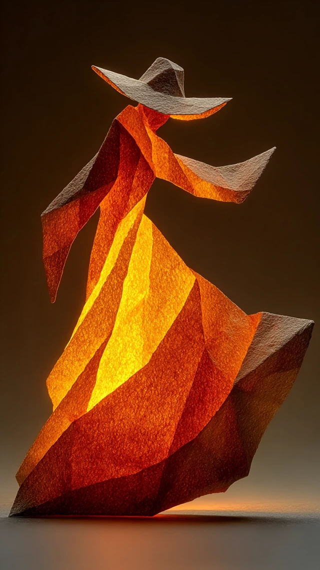 Origami Dancer Geometric Shadows Amber Silhouettes