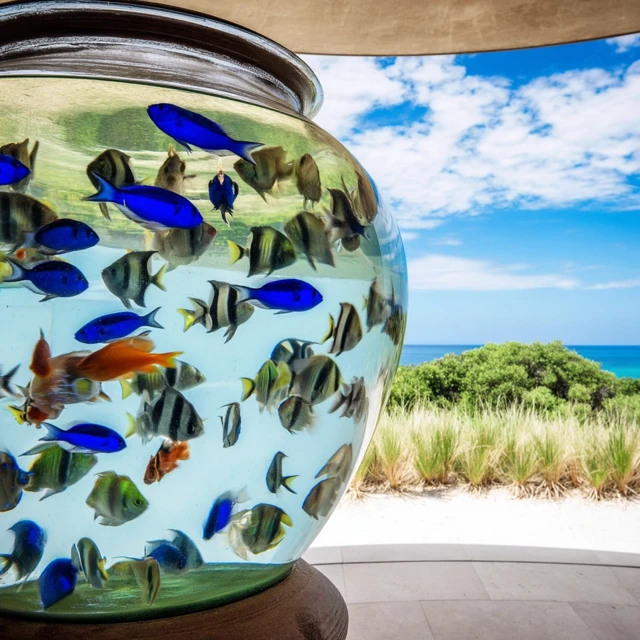Tropical Fish Tank with Beach View