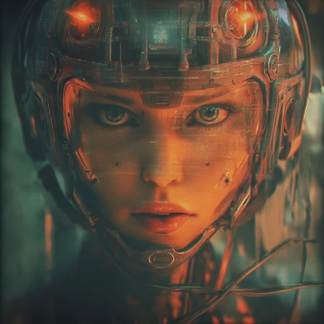 Cyberpunk Warbot Portrait Digital Glitch Art