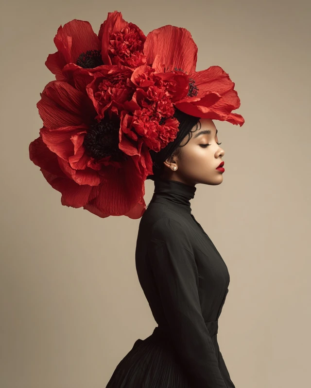 Woman with Red Poppies Fashion Portrait