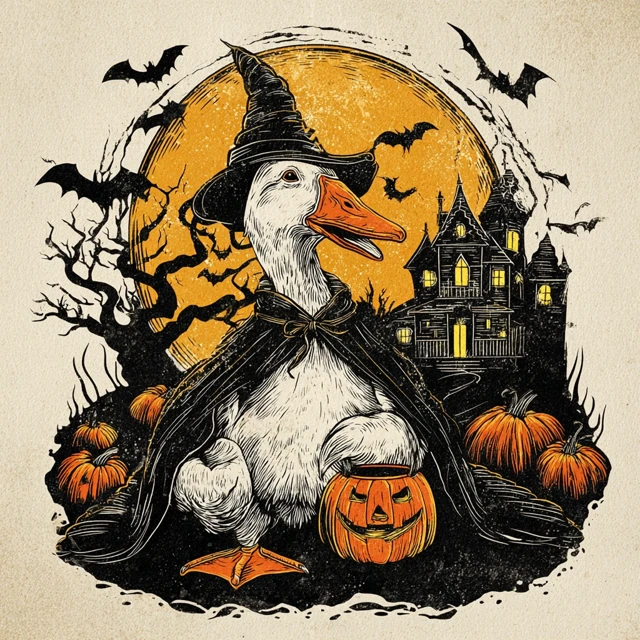 Vintage Halloween Goose Illustration TShirt Design