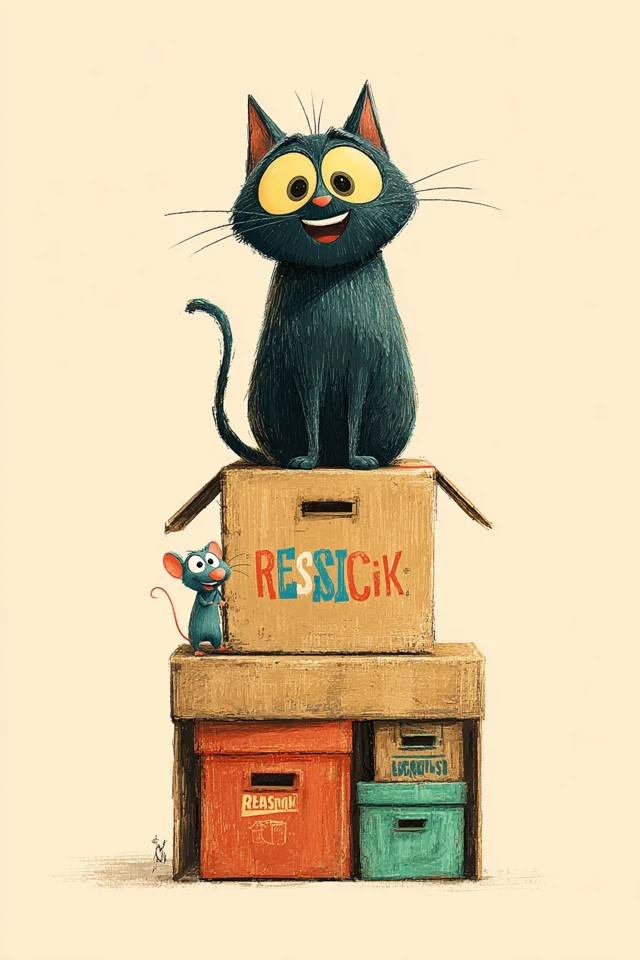 Happy Cat and Mouse Cartoon Illustration
