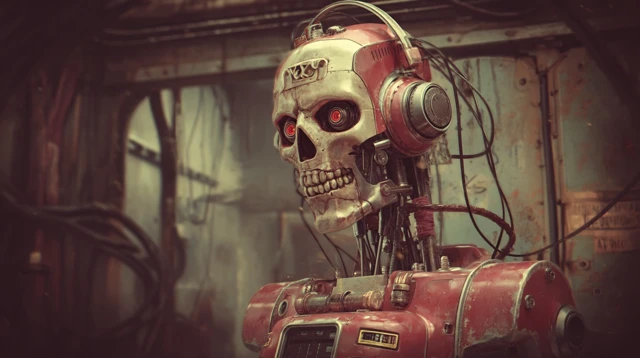 Robotic Skull Horror Art Apocalyptic Scene
