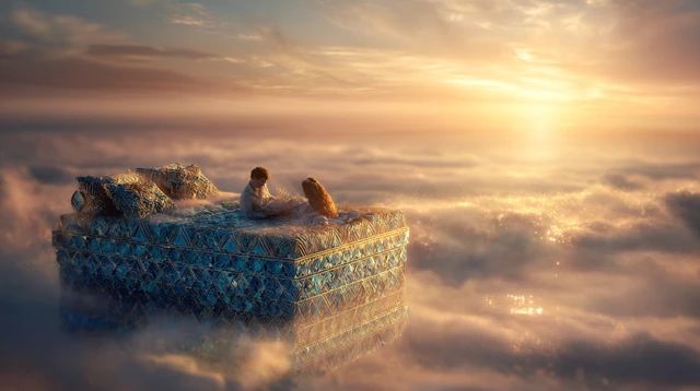 Couple in the Clouds Dreamy Romantic Scene