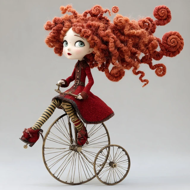 Red Rag Doll on Penny Farthing
