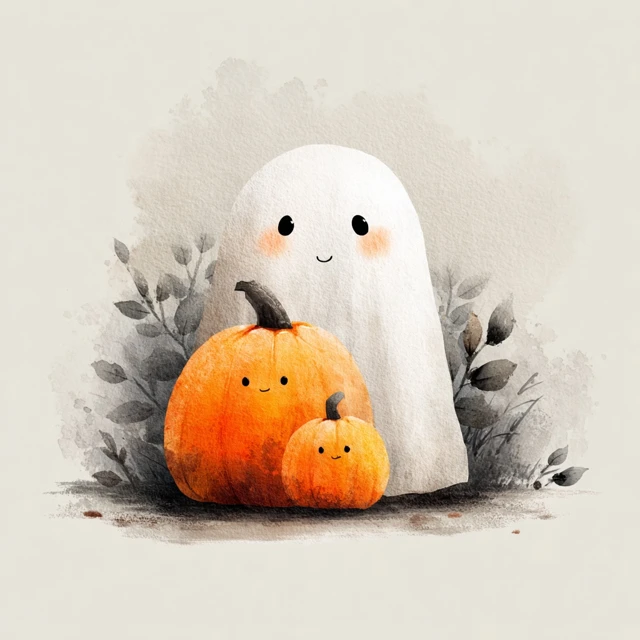 Cute Ghost Halloween Poster Watercolor Print