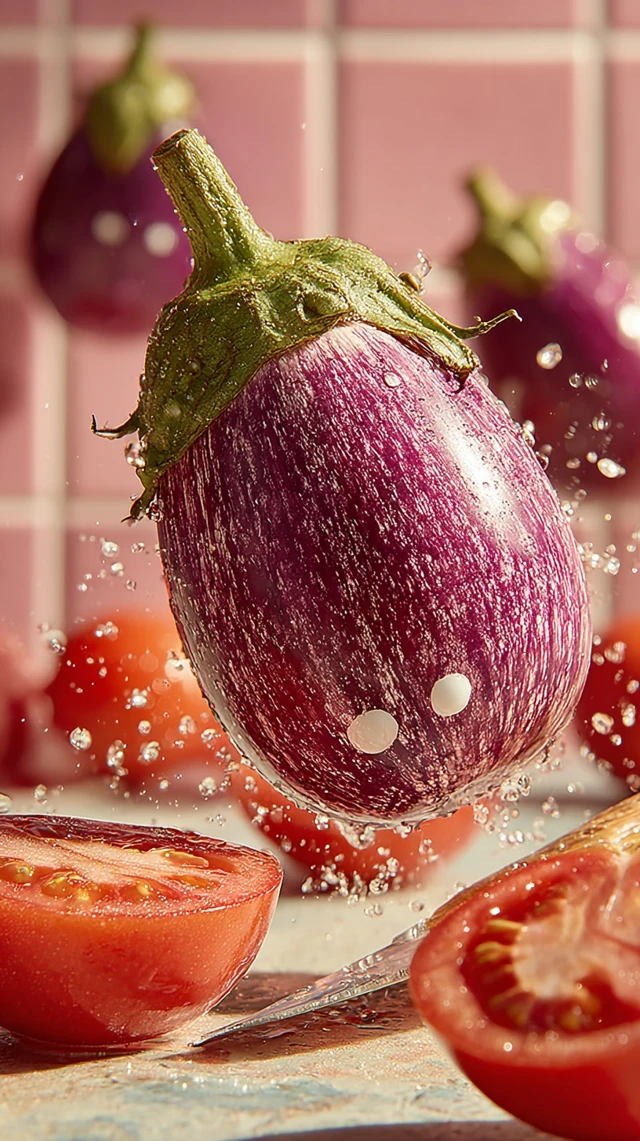 Eggplant Tomato Knife Food Photography