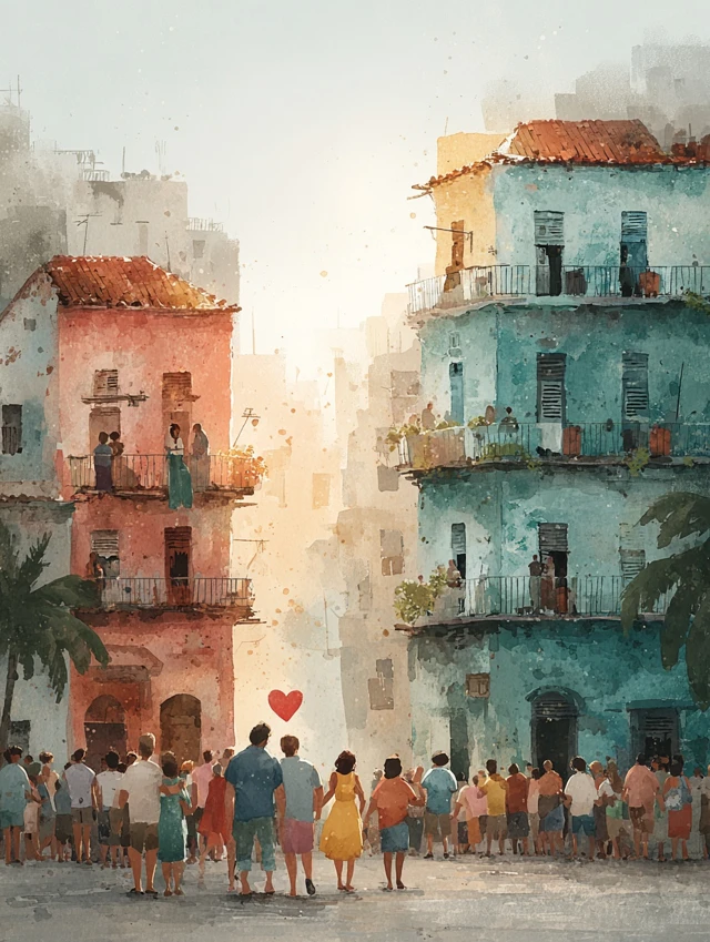 Neighborhood Love Illustration Winter Scene