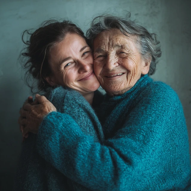 Woman and Mother Hugging Warm Family Photo