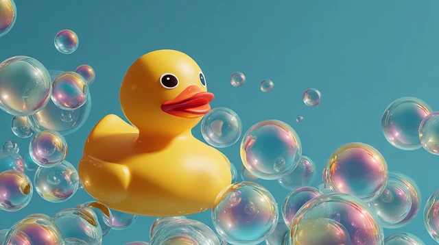 Rubber Duck in Soap Bubbles 3D Render Creative Minimal