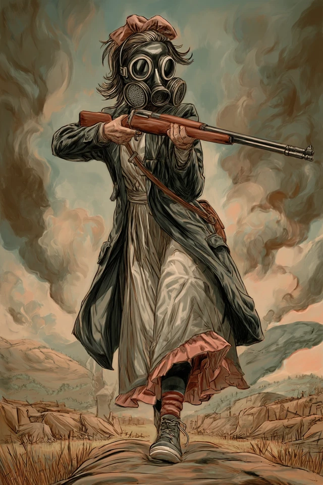 Wasteland Scavenger Woman with Rifle