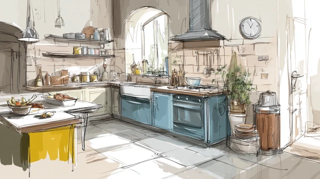 Kitchen Illustration Sketch Style
