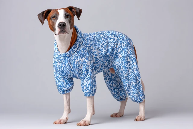 Dog in Tight Jumpsuit Funny Animal Portrait