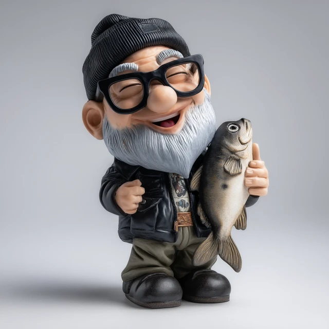 Adorable Gnome Figurine Holding Fish 3D Render