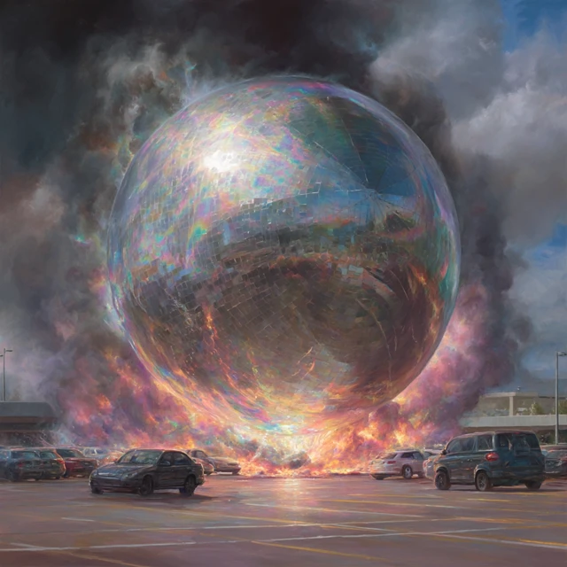 Metallic Orb UFO Havoc in Parking Lot