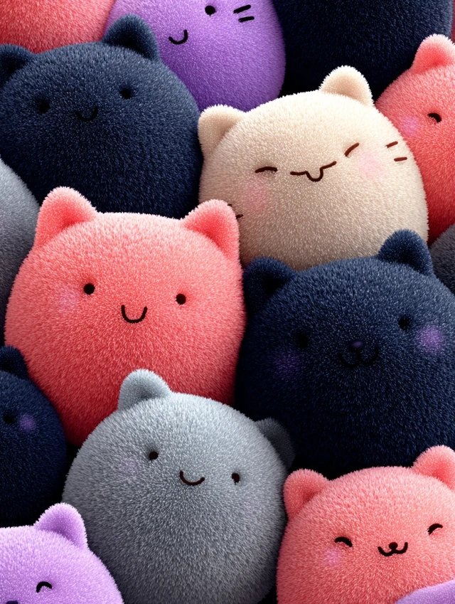 Kawaii Plush Cat Pattern - Soft and Cute Fabric Design