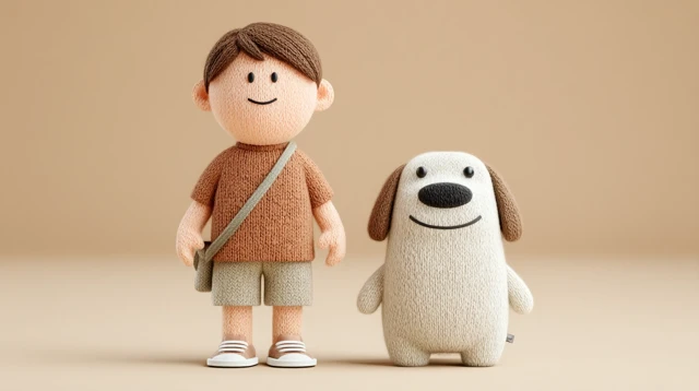 3D Cute Boy and Puppy Illustration
