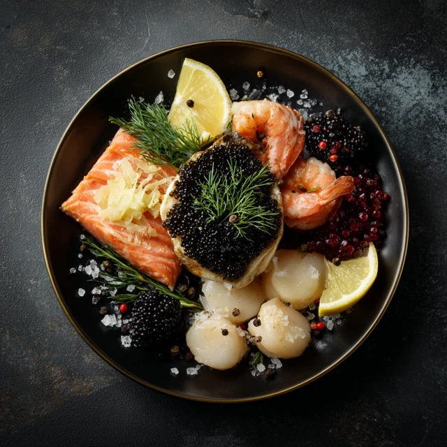 Delicious Seafood Platter Caviar Fish and More