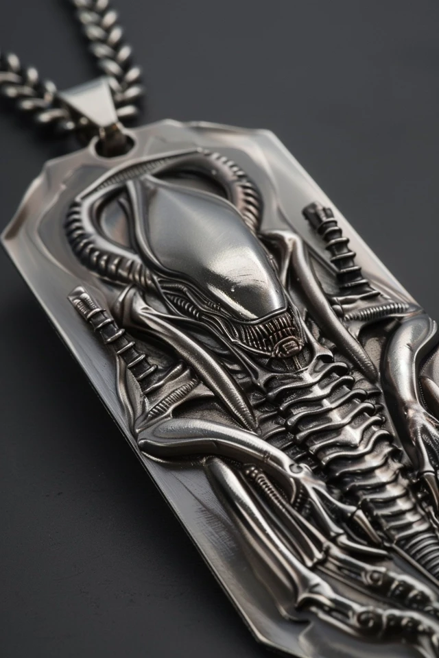 Xenomorph Dog Tag Jewelry Biomechanical Design