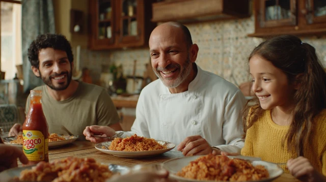 Family Dinner Enjoying Arroz con Pollo