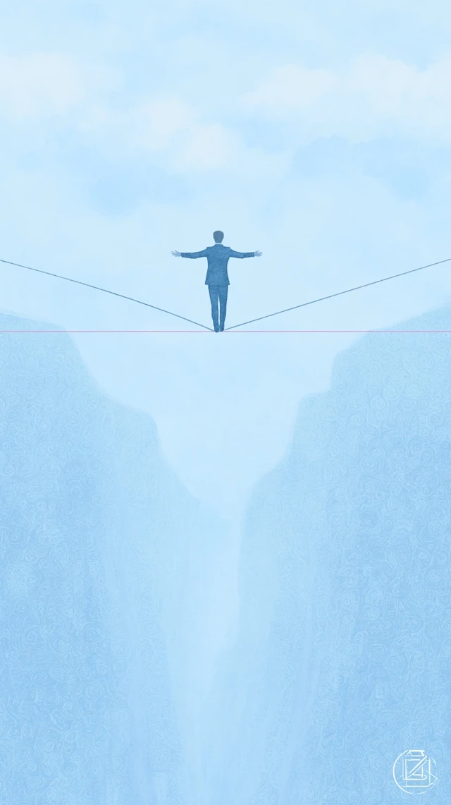 Economic Balance Tightrope Walk Illustration