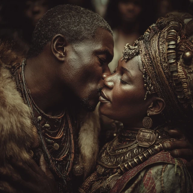 African Couple Kissing in a Realistic Portrait