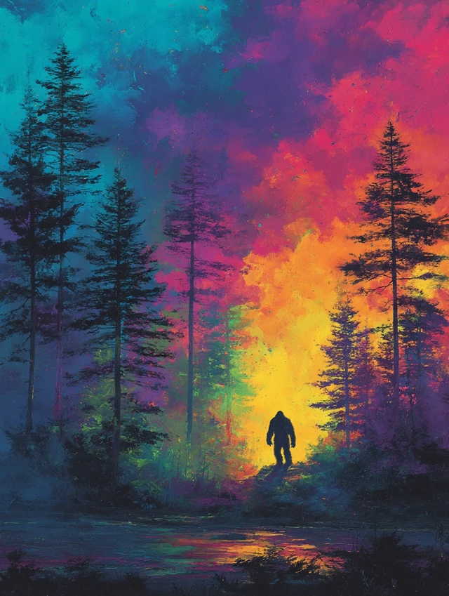 Bigfoot in the Jungle Colorful Illustration