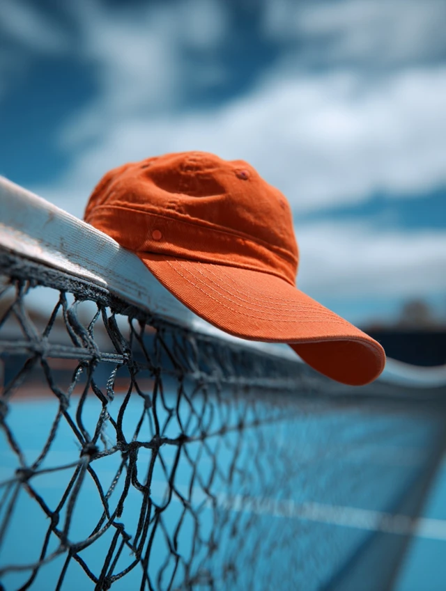 Orange Cap on Tennis Court Net