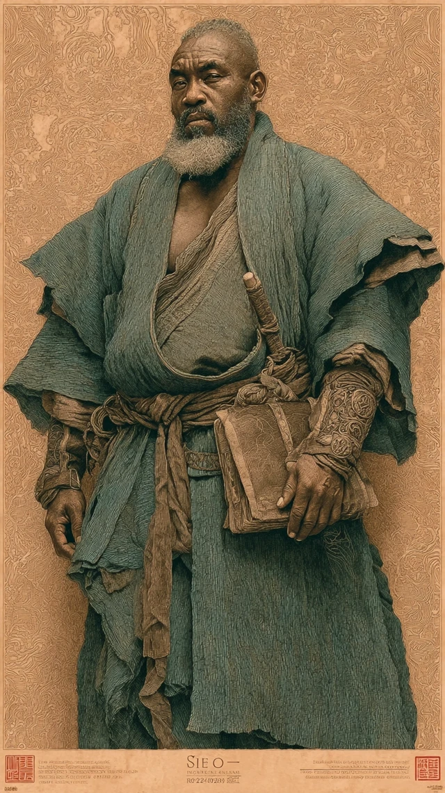 Biblical Black Man Japanese Woodblock Print