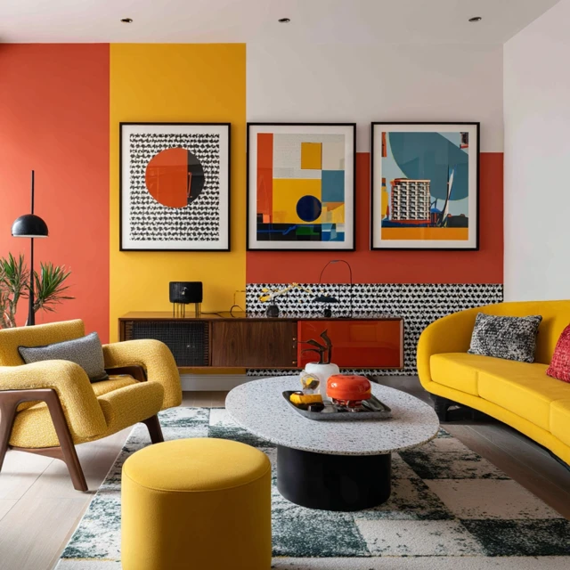 Modern Living Room Interior Design Bold Colors