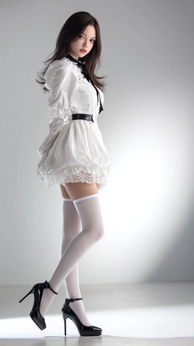 Japanese Woman in White Dress and Heels