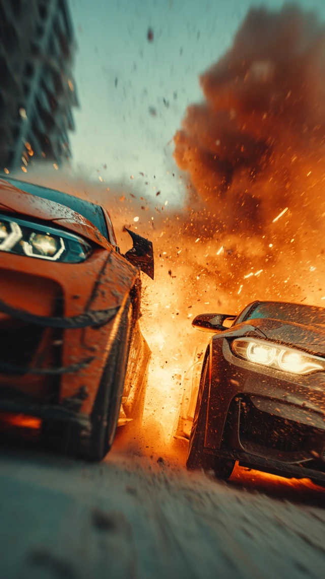 Cars Collide Cinematic Explosion