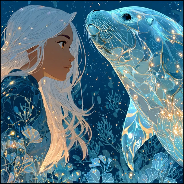 Cyber Mermaid and Seal Anime Art