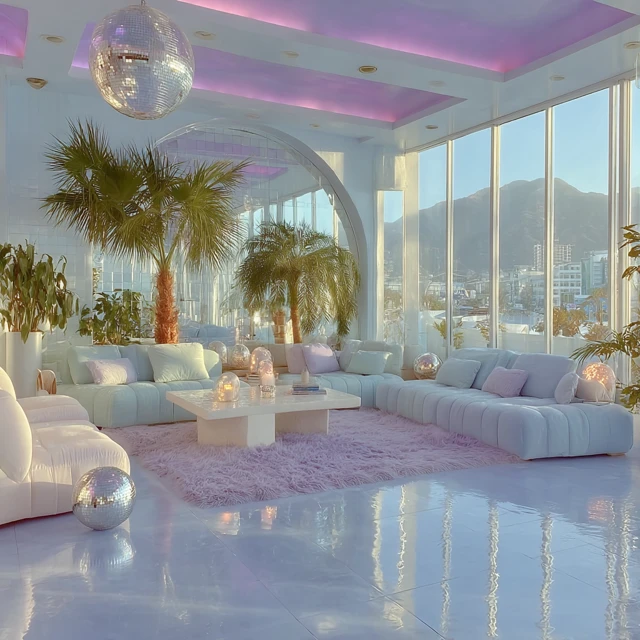 Retro Futuristic Pastel Living Room