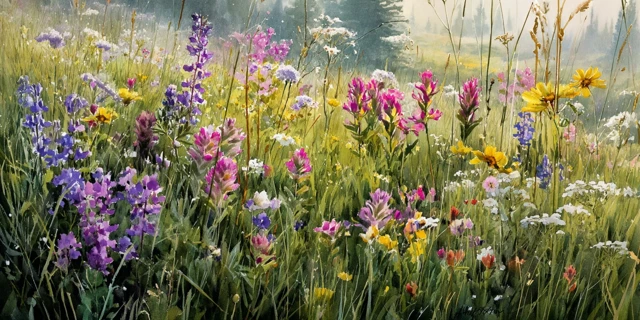 Idaho Wildflower Meadow Watercolor Painting