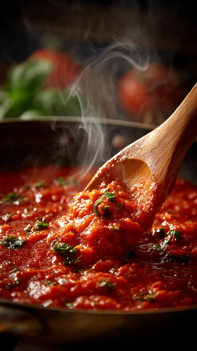 Tomato Sauce Cooking Close Up Rustic Style