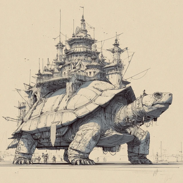 Armored Turtle City Sketch Art