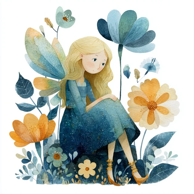 Fairy in Blue Dress Watercolour Illustration for Children