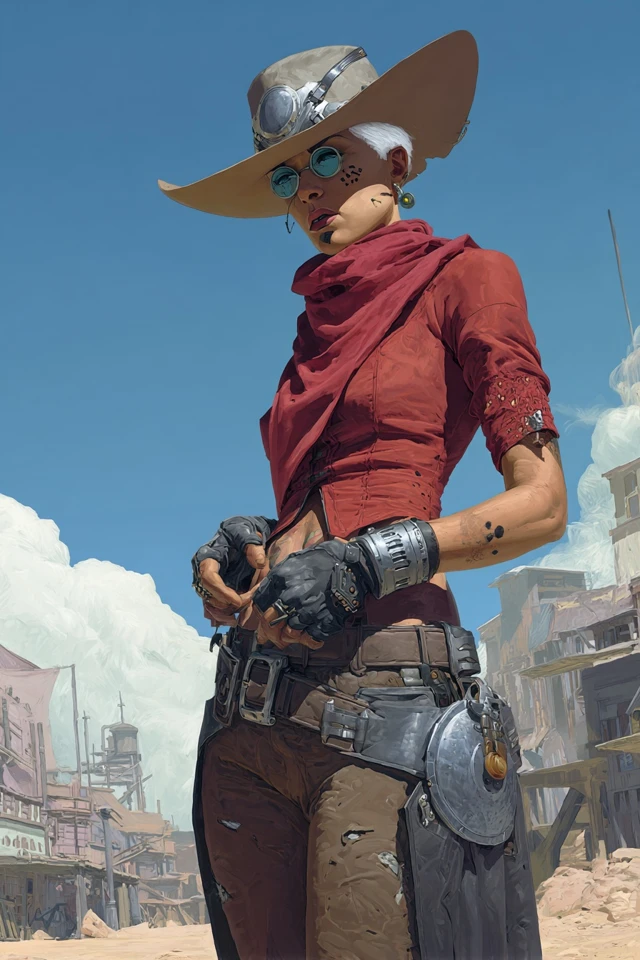 Dystopian Western Cowgirl Art by Syd Mead