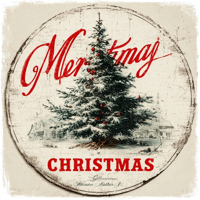 Vintage Merry Christmas Sign Classic Holiday Illustration