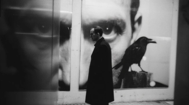 Surreal Black Crow Portrait in Black and White