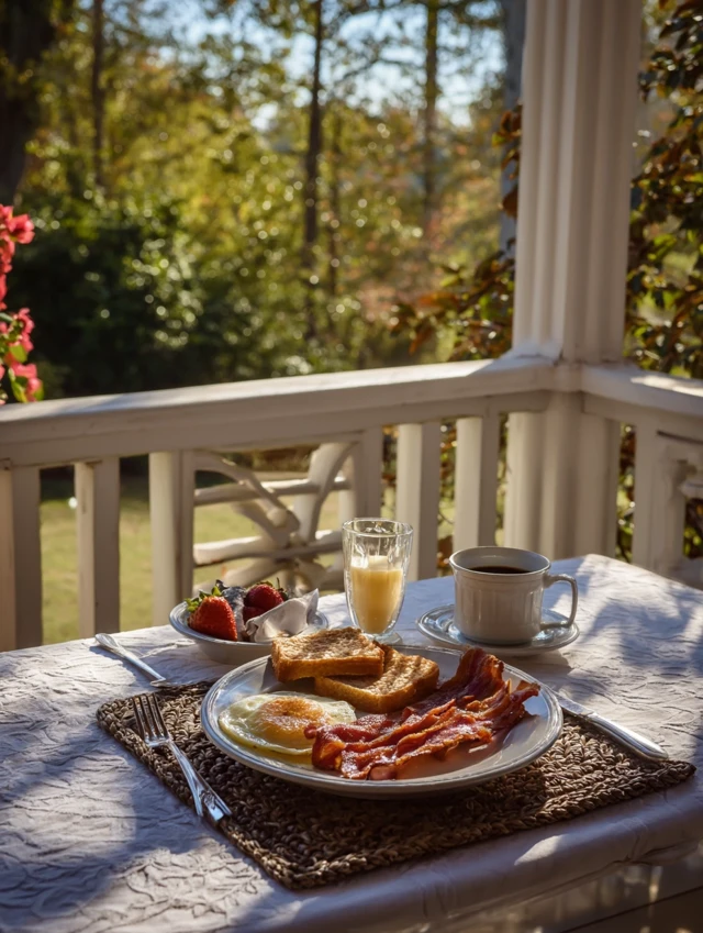 Luxury Breakfast on Porch Bacon and Eggs