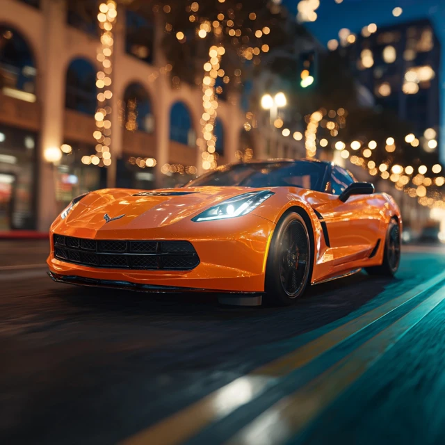 Corvette in Downtown LA at Night Album Cover Art